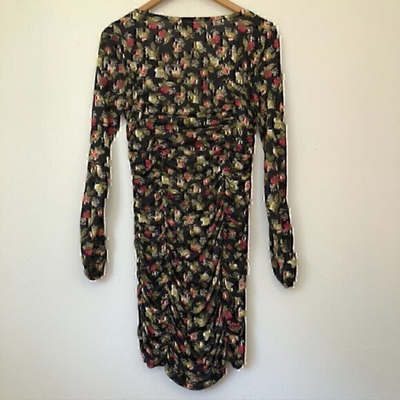NEW NWT URBAN OUTFITTERS Dalton Ruched Mini Dress Black Floral 90s 00s Y2K Small - Picture 9 of 11